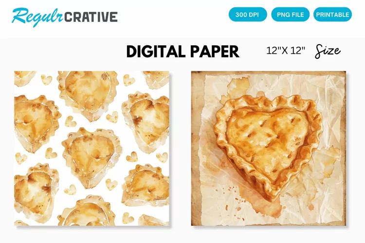 Watercolor Heart shaped Pie Digital Paper