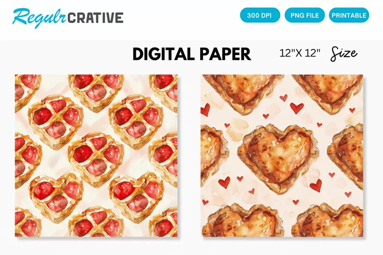 Watercolor Heart shaped Pie Digital Paper