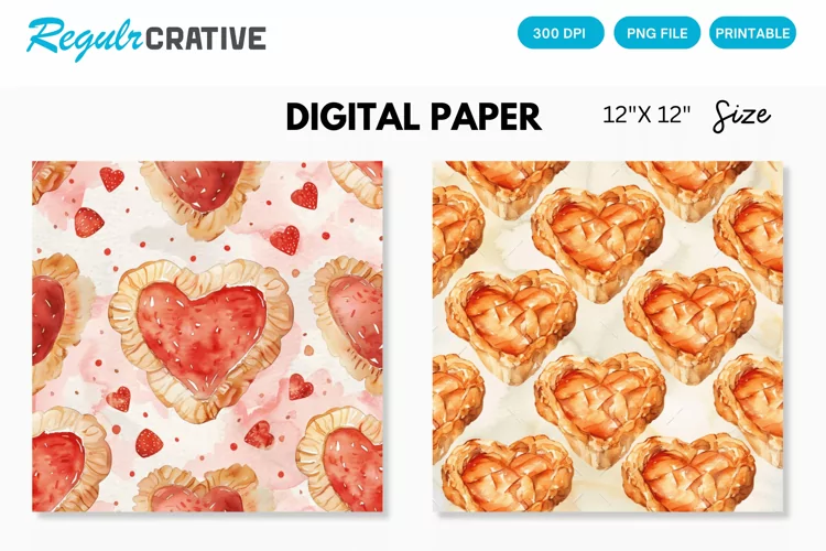 Watercolor Heart shaped Pie Digital Paper