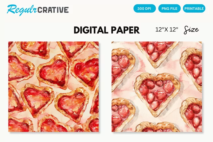 Watercolor Heart shaped Pie Digital Paper