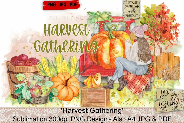 Harvest Gathering | Truck | Fall | Pumpkins | Sublimation