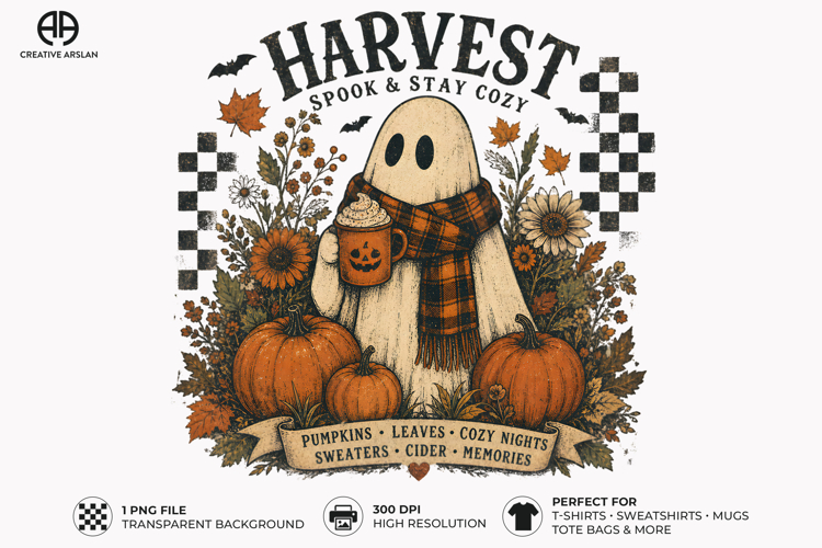 Harvest Ghost Pumpkin Fall PNG Sublimation Design