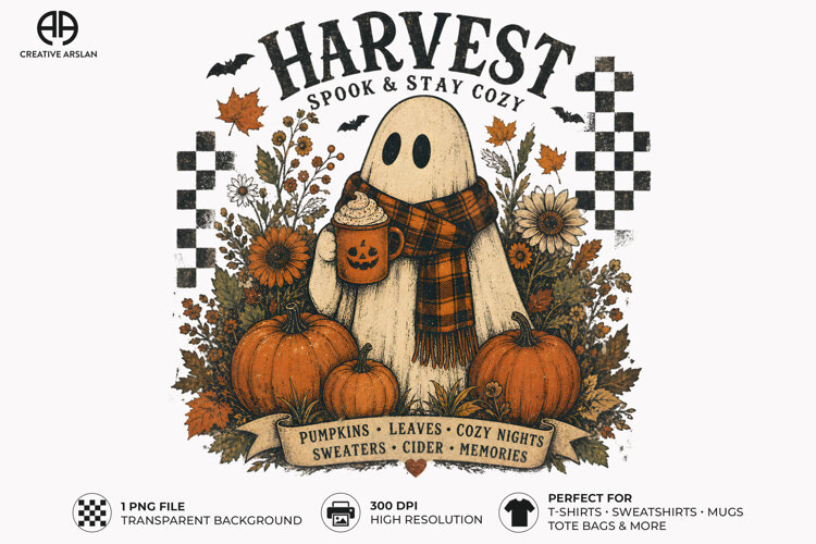 harvest ghost png, pumpkin fall design, ghost pumpkin png, autumn halloween png, harvest sublimation, spooky fall design, halloween ghost art, pumpkin shirt design, fall ghost artwork, autumn spooky png