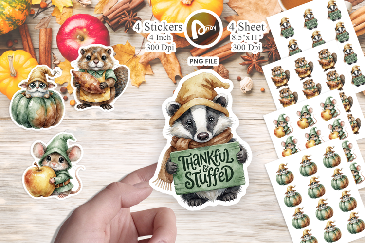 Harvest Gourd Animal Gnomes Sticker