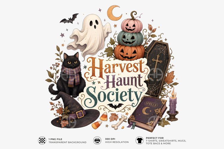Harvest Haunt Society Halloween Sublimation T-Shirt Design