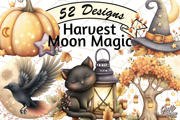 Fall Png, Moon Clipart PNG, Mystical Autumn Lantern Clip Art