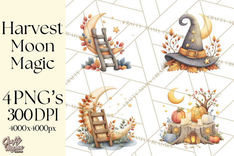 Fall Png, Moon Clipart PNG, Mystical Autumn Lantern Clip Art