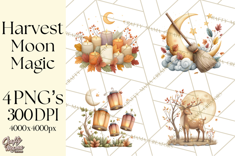 Fall Png, Moon Clipart PNG, Mystical Autumn Lantern Clip Art
