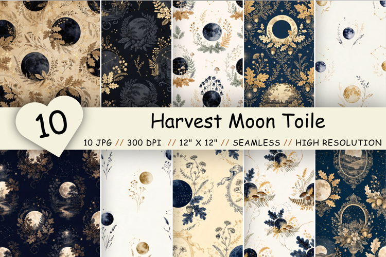 Harvest Moon Toile Digital Paper, Seamless Watercolor