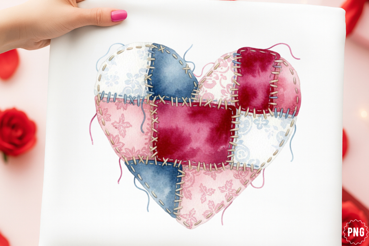 Patchwork Valentines Day Heart PNG
