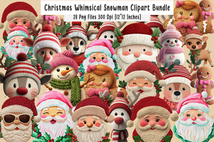 Christmas Whimsical Snowman Clipart Bundle / 28 Png Design