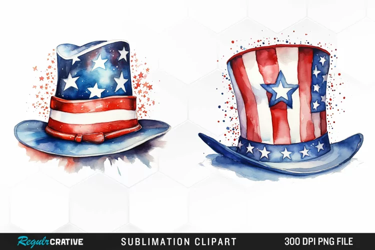 Watercolor Hat 4th of July PNG Clipart