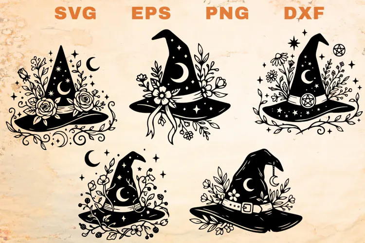 Witchy Floral Hats SVG