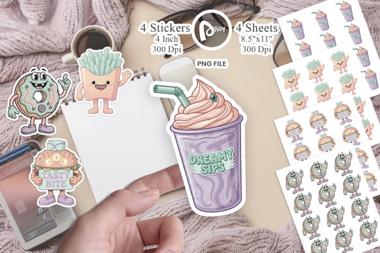 90s Pastel Diner Mascots Sticker example image 1