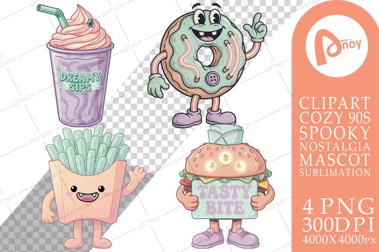 90s Pastel Diner Mascots Sublimation example image 1