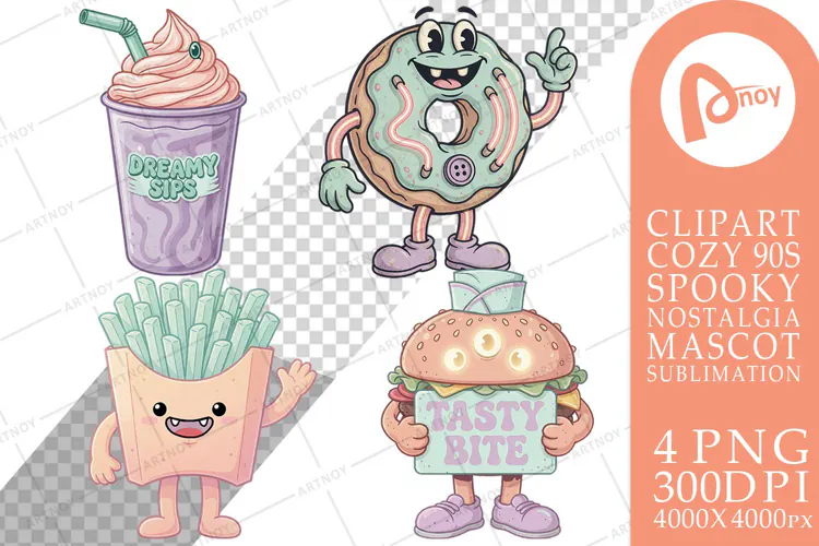 90s Pastel Diner Mascots Sublimation
