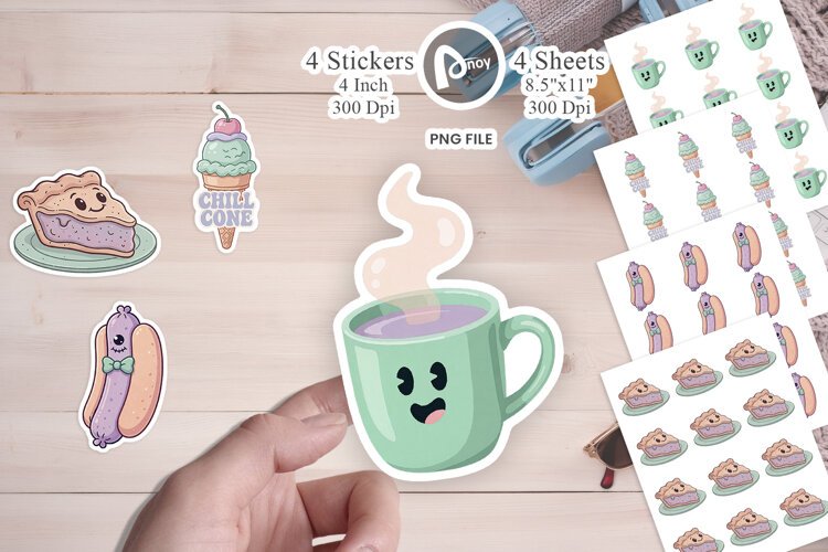90s Pastel Diner Mascots Sticker example image 1
