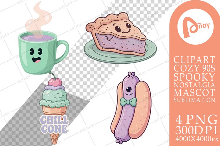 90s Pastel Diner Mascots Sublimation example image 1
