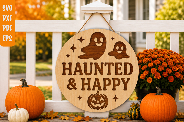 Haunted and Happy Halloween Sign SVG