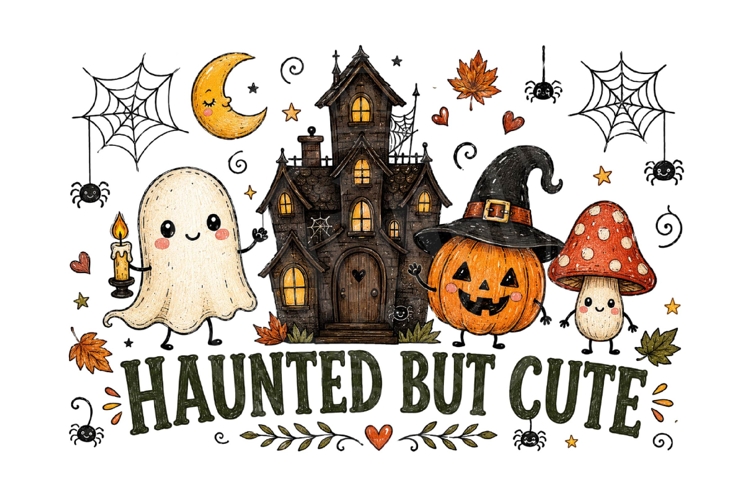 Haunted But Cute Ghost House PNG Sublimation Design Art