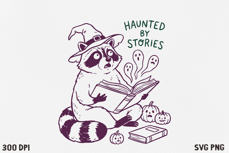 Bookish Halloween Raccoon SVG PNG | Witchy Reading Raccoon