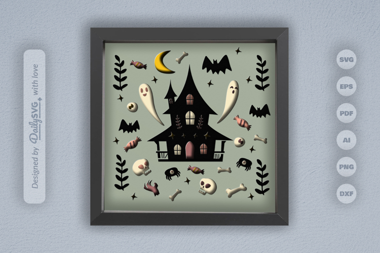 Haunted House Folk Art Layered Papercut