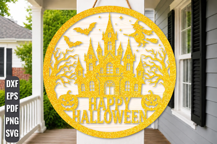 Haunted Castle Halloween Door Hanger SVG