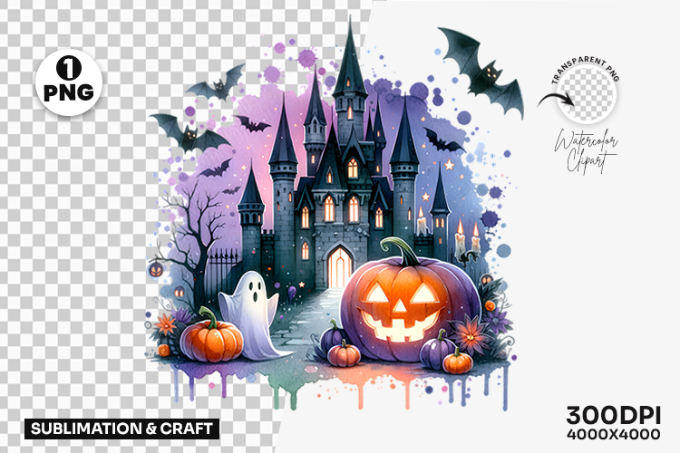 Halloween Pastel Haunted Castle Pumpkin Clipart Sublimation