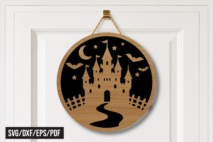 Haunted Castle Round Door Hanger Laser Cut SVG