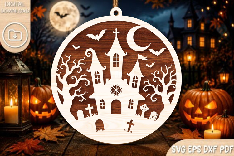 Haunted Church Round Ornament SVG