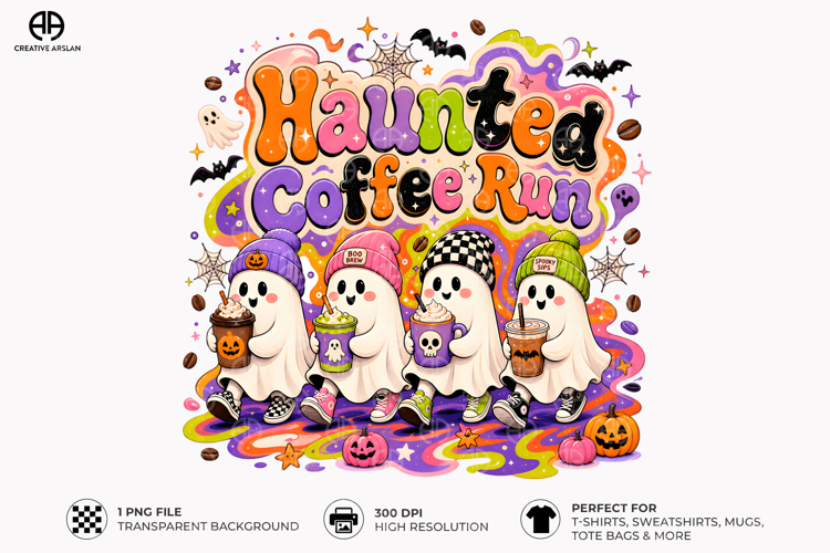 Haunted Coffee Run PNG - Ghost Halloween T-Shirt Design