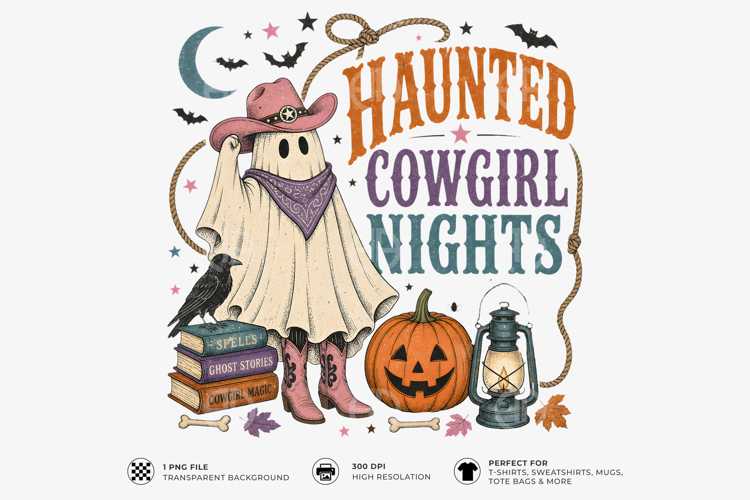Haunted Cowgirl Nights Ghost Halloween Sublimation T-Shirt