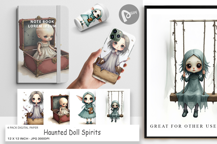 Digital Paper Haunted Doll Spirits