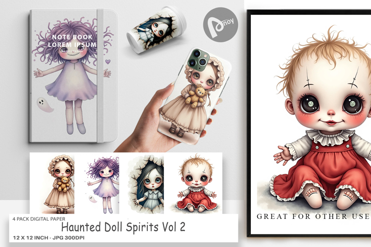 Digital Paper Haunted Doll Spirits