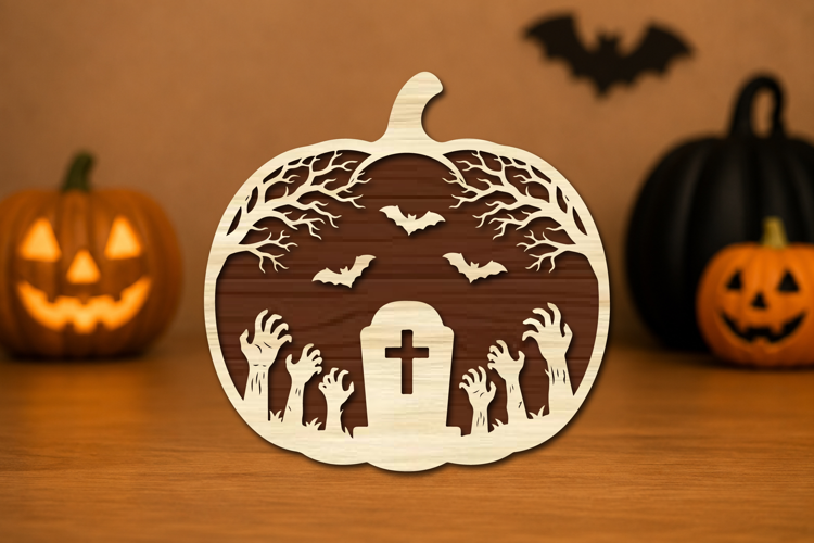 Haunted Graveyard Pumpkin Laser Cut