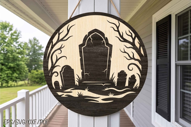 Haunted Graveyard Round Sign SVG