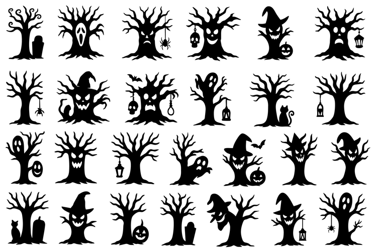 Haunted Halloween Tree Silhouette SVG