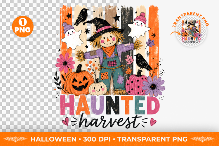 Haunted Harvest Brushstroke Halloween T-Shirt Design PNG