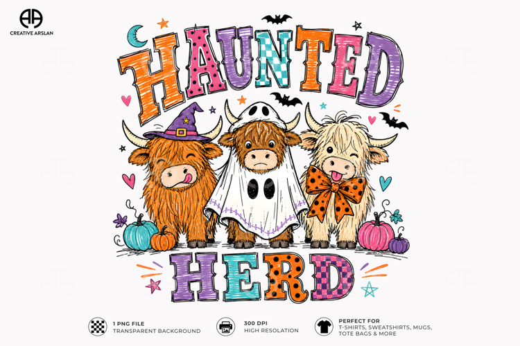 Haunted Herd Highland Cow PNG - Cute Farm Halloween Shirt
