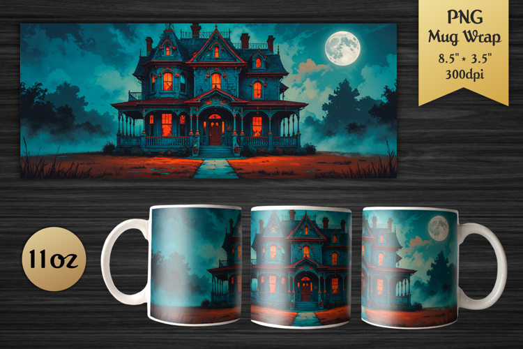 Haunted House 11oz Mug Wrap | Halloween Sublimation design