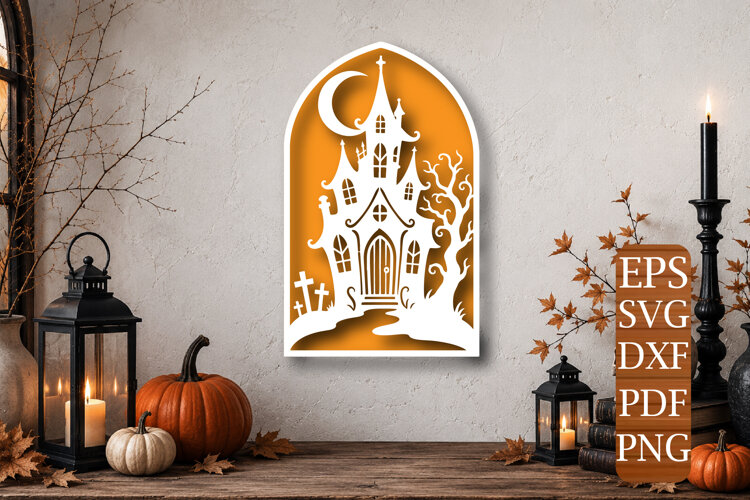 Haunted House Arch Window Laser Cut SVG example image 1