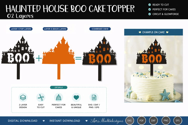 Haunted house boo cake topper SVG