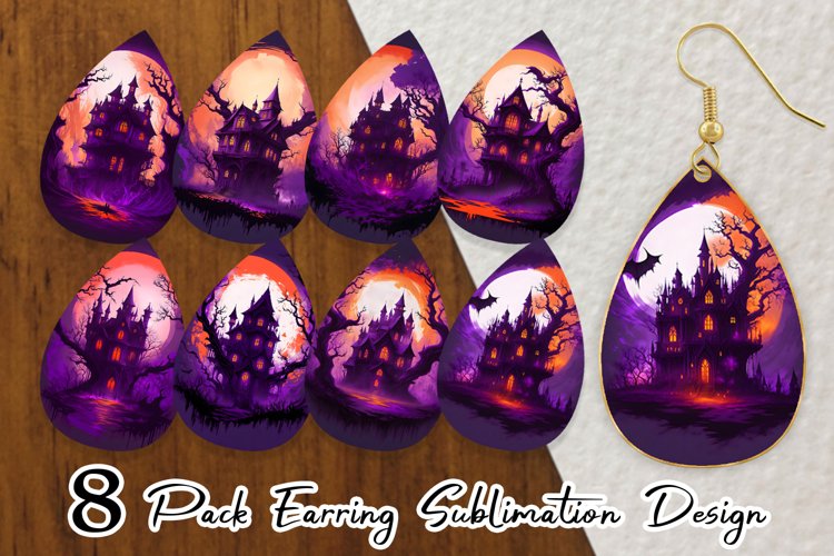Haunted House Dark Forest Earring teardrop sublimation desig