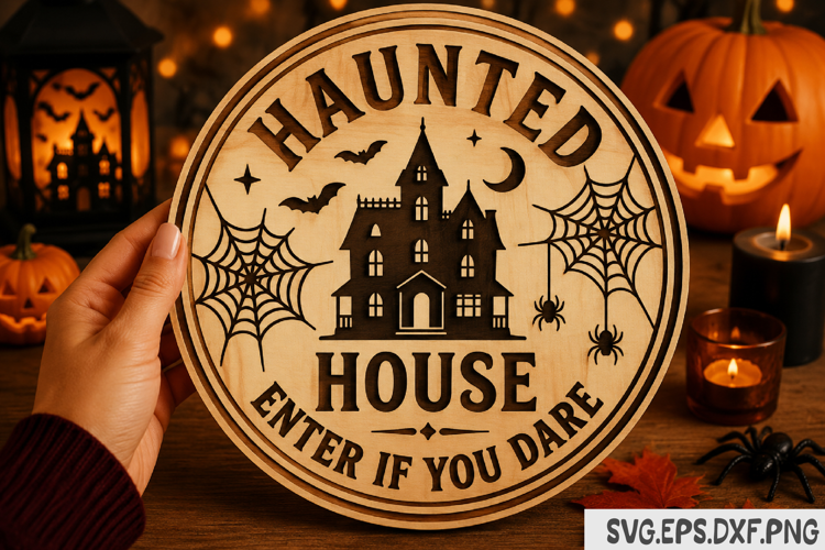 Haunted House Enter If You Dare SVG, Halloween Round Sign