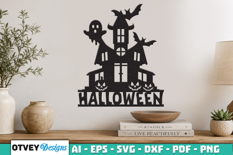 Haunted House Halloween Wall Decoration Laser Cut SVG