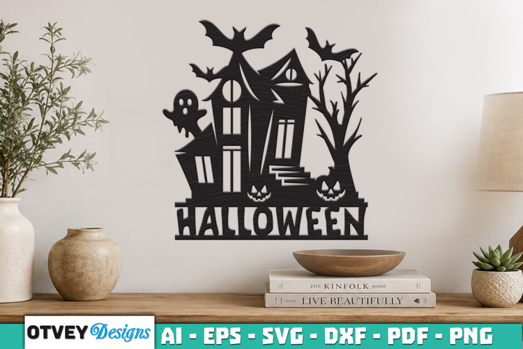 Haunted House Halloween Wall Decoration Laser Cut SVG