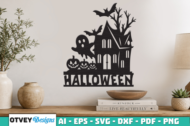 Haunted House Halloween Wall Decoration Laser Cut SVG