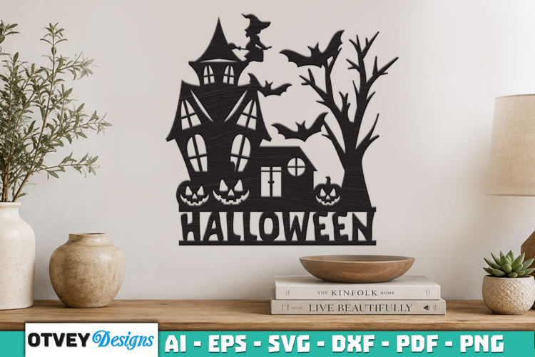 Haunted House Halloween Wall Decoration Laser Cut SVG