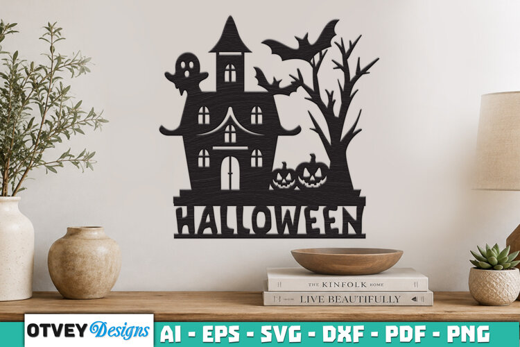 Haunted House Halloween Wall Decoration Laser Cut SVG example image 1