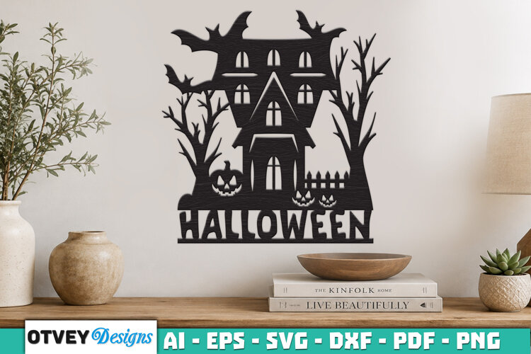 Haunted House Halloween Wall Decoration Laser Cut SVG example image 1
